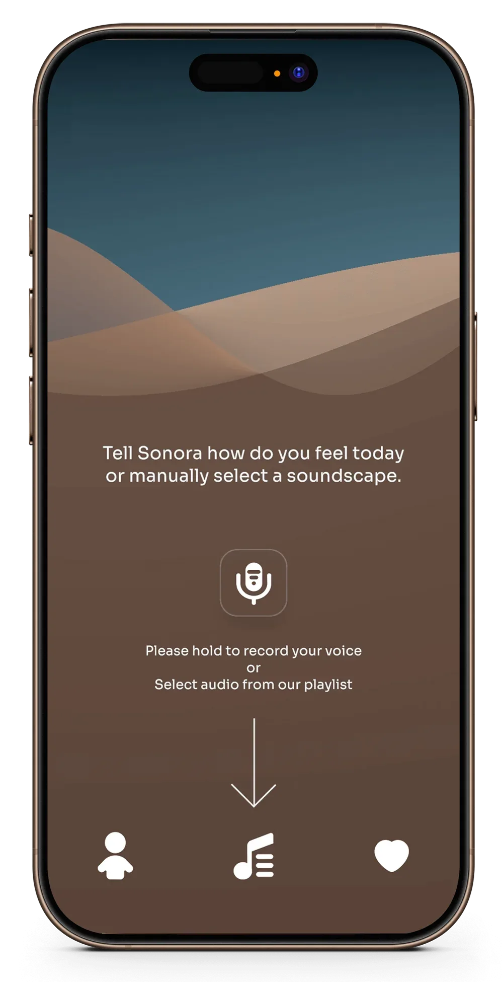 Sonora app screen: soundscape selection.