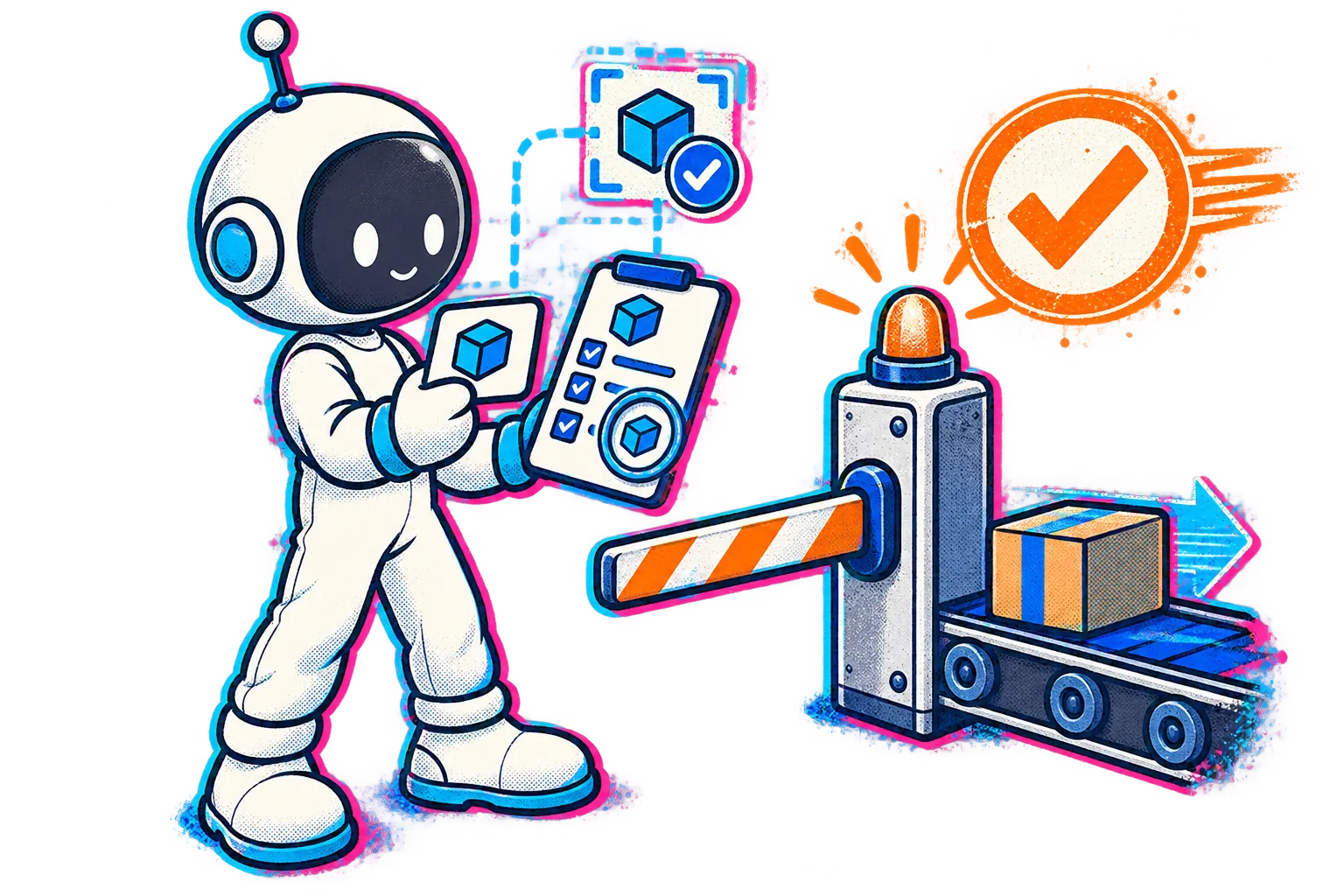 The Little Builder compares an intended action with a verification record before release.